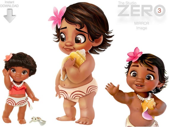 3 Disney Moana Baby Digital Clipart N Mirror Images of 300DPI PNG for