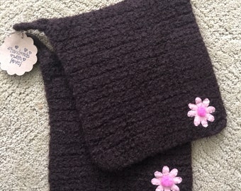 Pot holders felted wool pot holders flower design set of two