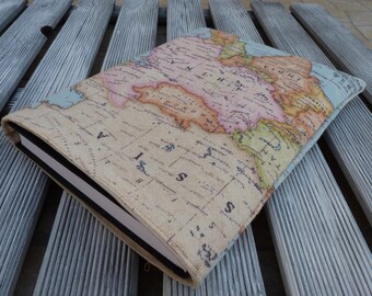 Book Sleeve, Book cover, Book Bag, book protector, book pouch, paperback sleeve, World map, Chrismas gift