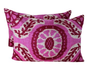 Set of 2 Silk Velvet Ikat Pillow Covers Lp320s, Bohemian pillow, Velvet Ikat Pillow, Velvet Pillow, Velvet Pillow Cover, Ikat Pillows