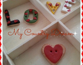 Handmade Buttons "Love" - set of 5 pcs.