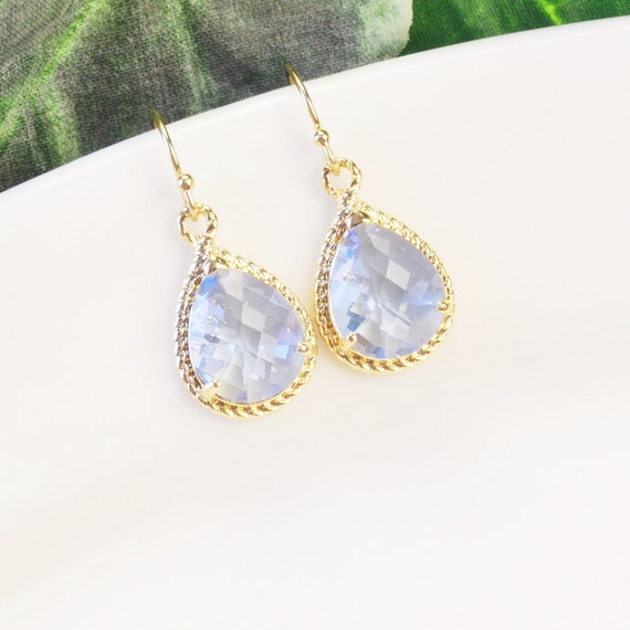 Light Blue Earrings Gold Blue Crystal Teardrop Earrings