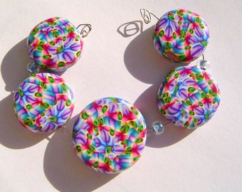 Dancing Artisan Polymer Clay Bead Set with Focal and 4 Beads