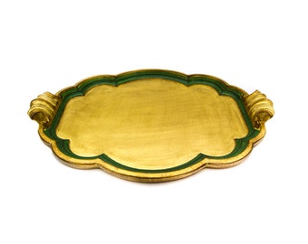 Italian Florentine Gilt Wood Large 26" Handled Tray Made for Gumps