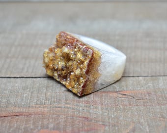 CITRINE DRUZY RING/// Size 5 Citrine Druzy Stone Ring/ Gemstone Unique Natural Stone Ring/ Gemstone Carved Ring Statement Ring (RCD18-11)