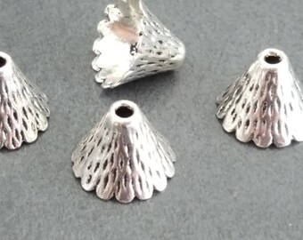 6 cups 10 x 12 mm, bead caps caps silver cones