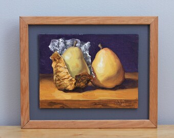 Holiday Pears Original Framed Oil Painting Still Life Kitchen Art by Aleksey Vaynshteyn