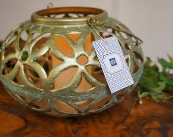 Hara Lantern Brass, Green - Candle Holder - Tea light holder - Vintage