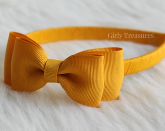 Mustard Bow Headband. Girls Bow Headband. Bow on Plastic Headband. School Headband. Preppy Headband. Bow Headband. Toddler Headband.