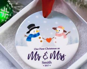 Ornament First Christmas Married 2018 Personalized - Gifts for Newlyweds - Newlywed Custom Ornaments - 1st Christmas Married Ornaments