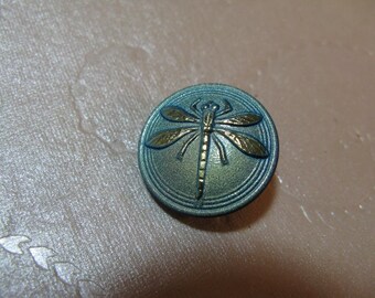 18mm Czech Bohemian Dragonfly Turquoise with Gold Glass Button - B/104