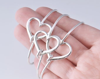 Heart Bangle Bracelet, Sterling Silver Heart Bracelet, Sterling Silver Bracelet, Heart Jewelry, Bridesmaid Gift, Gift For Her