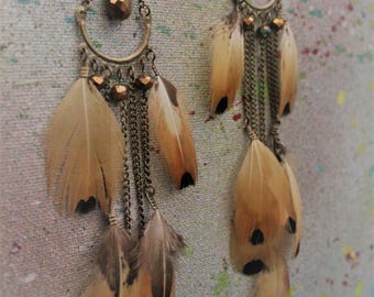 Light Brown natural Pheasant feather earrings