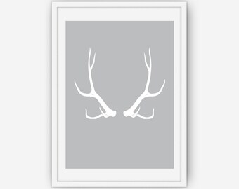 Grey Antler Print, Antler Wall Art, Antler Print, Wall Art, Printable, Instant Download