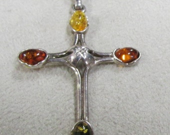 Sterling Silver and Amber Cross Pendant