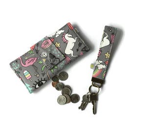 Wallet with unicorn, pineapple, rainbow, Doodle, geek, wallet, large wallet, unicorn wallet, summer doodle wallet, women wallet, phone case
