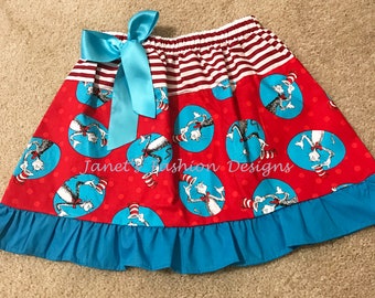 Cat in the Hat Skirt - Dr. Seuss Birthday - Cat in the Hat Fashion Skirt - Seus skirt - Turquoise and red skirt