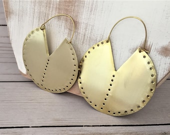 Brass Earrings, Tribal Earrings, Gold Statement Earrings, Large Gold Earrings, Big Hoop Earrings, Ethnic Earrings, Boho Earrings