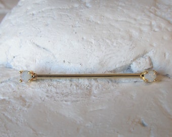 Golden Surgical Industrial Barbell with 4mm White cz's..14g..35mm