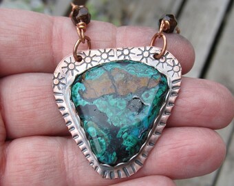 Chrysocolla and Copper Pendant