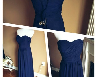 Navy blue bridesmaid dress, navy chiffon dress, long chiffon bridesmaid dress
