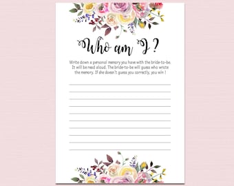 DIY Who am i Printable Bridal Shower Game white red