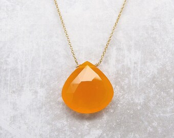 Orange Chalcedony Gemstone Necklace - Gemstone Necklace - Chalcedony Necklace