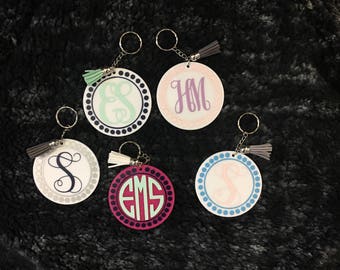 Monogram Keychain w/Tassel , 3 inch Acrylic Keychain
