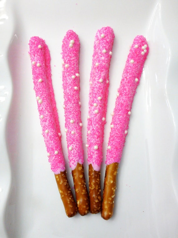 Hot Pink Chocolate Dipped Pretzel Rods 12 Salted Caramel