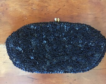 Vintage Black Beaded Evening Clutch