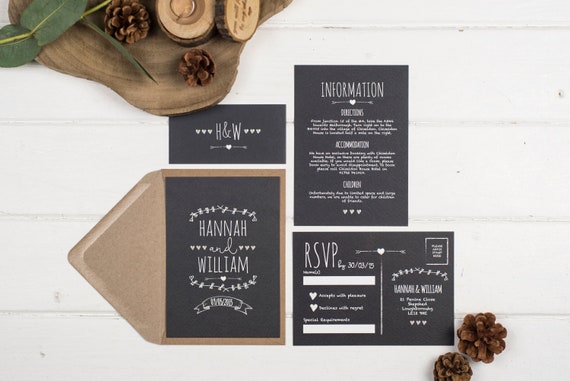 Rustic Wedding Invitation Set - A6 Rustic Chalkboard