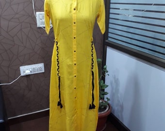 Indian Rayon slub printed kurti with beltKURTI