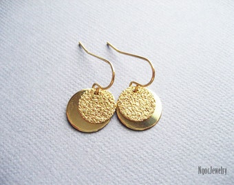 Simple Gold Disc Earrings, Gold Coin Earrings, Double Disc Earrings, Petite Gold Disk Earrings, Dainty Gold Earrings, Jewelry Gift Under 15