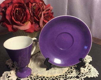 Vintage ucagco ceramics japan footed teacup with matching saucer in purple