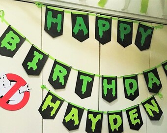 Ghostbusters Happy Birthday Banner with No-Ghost sign / Happy Halloween Banner