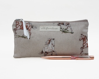 Horse Pencil Case, Small Makeup Bag, Pencil Pouch, Pony Cosmetics Bag, Purse Organizer, Mini Make Up Bag, Zipper Pouch, Old Flour House