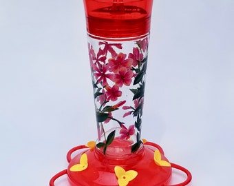 Hand Painted Glass Hummingbird Feeder Pink Phlox