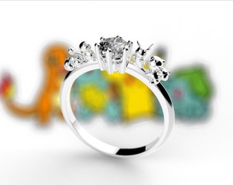Pokemon Engagement Ring Pikachu Squirtle Charmander Bulbasaur Ring Pokemon Ring Pokeball Inspired Engagement Ring Nintendo Inspired Ring