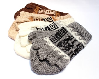 SALE 15% OFF* Alpaca wool Gloves, Convertible Mittens, Fingerless Gloves, Light and Warm in Natural Colors with Andean Designs