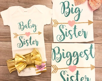 Little Big Biggest Sister sparkle shirts onesie outfit