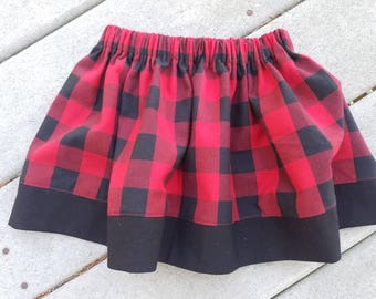 Girls elastic waisted skirt / Buffalo Plaid / Buffalo Check / Holiday Skirt / Valentine Skirt / Red / Black