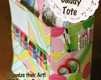 Kids Art Organizer Tote Sewing Pattern PDF Ebook organize your art crayons pencils pads paints