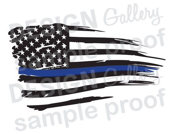 American Flag Thin Blue Line Distressed Rippled Wave