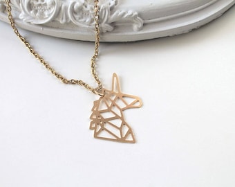 Golden Unicorn head necklace fantasy filigree geometric