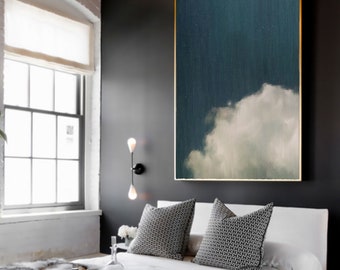 Cloud Painting, Extra Large Wall Art, Abstract Art, Large Abstract Painting, Blue and White Cloudscape Art by CORINNE MELANIE ART