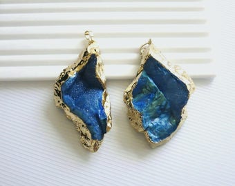 Druzy pendant, Geode pendant, Agate slice pendant 24kt, Gold Plated Edge agate Pendant, blue druzy pendant, gemstone Pendant, JSP-2110