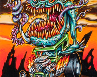 BigToe's Deep One Hot Rod small archival art print