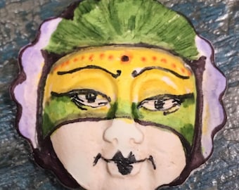 clay face jewelry craft supplies handmade cabochon round mask woman polymer findings doll parts head mask stripes tribal