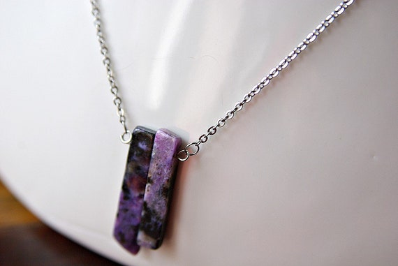 Charoite Bar necklace on 925 Silver, Charoite Gemstone, Gift for Her, Gemstone bar, birthstone, Charoite jewelry, Minimalist, Zodiac
