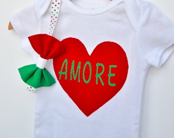 Italian inspired Amore heart bodysuit and headband